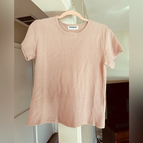 Parke Tops - PARKE Women's Short Sleeve Waffleknit Tee in Light Peony Pink